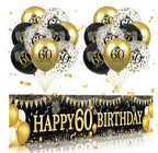 60th Birthday Decorations - Black Gold 60th Birthday Banner and Balloons for Party Decor, Cheers to 60 Years