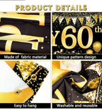 60th Birthday Decorations - Black Gold 60th Birthday Banner and Balloons for Party Decor, Cheers to 60 Years