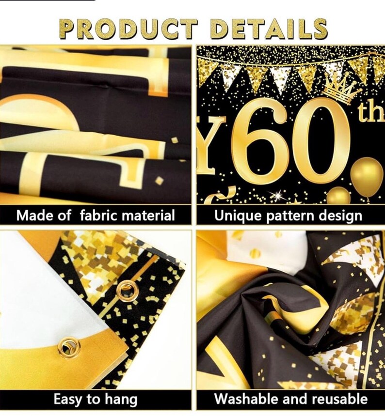 60th Birthday Decorations - Black Gold 60th Birthday Banner and Balloons for Party Decor, Cheers to 60 Years