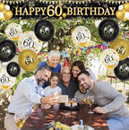 60th Birthday Decorations - Black Gold 60th Birthday Banner and Balloons for Party Decor, Cheers to 60 Years