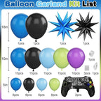 Video Game Balloon Arch Garland Kit, Blue Purple Green Black Party Balloons with 2 pcs Game Handle Foil Balloons for Video Game Theme Bday