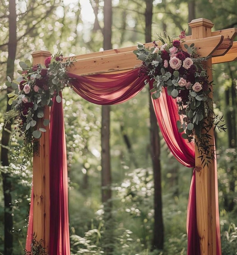 Wedding Arch Draping Fabric - 28.7" x 20FT Burgundy Sheer Drapes Backdrop for Wedding Ceremony, Birthday Party, Bridal Shower Decoration