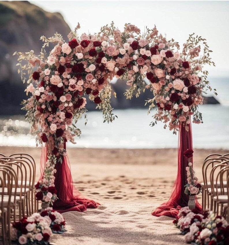 Wedding Arch Draping Fabric - 28.7" x 20FT Burgundy Sheer Drapes Backdrop for Wedding Ceremony, Birthday Party, Bridal Shower Decoration