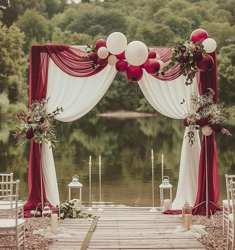 Wedding Arch Draping Fabric - 28.7" x 20FT Burgundy Sheer Drapes Backdrop for Wedding Ceremony, Birthday Party, Bridal Shower Decoration