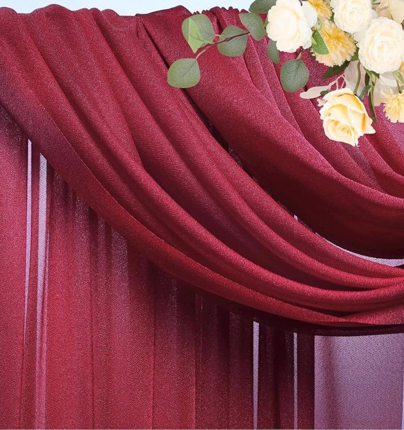 Wedding Arch Draping Fabric - 28.7" x 20FT Burgundy Sheer Drapes Backdrop for Wedding Ceremony, Birthday Party, Bridal Shower Decoration