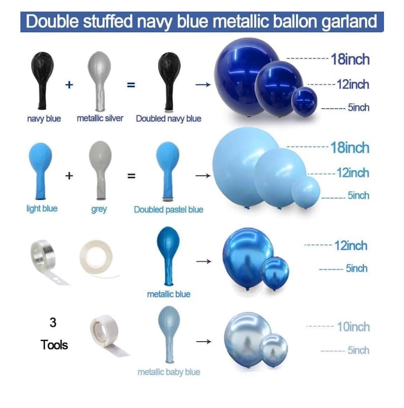 Navy Blue Balloon Garland Arch Kit Double Stuffed Royal Blue Balloons Different Sizes for Birthday Baby Shower Graduation Bridal Prom Party