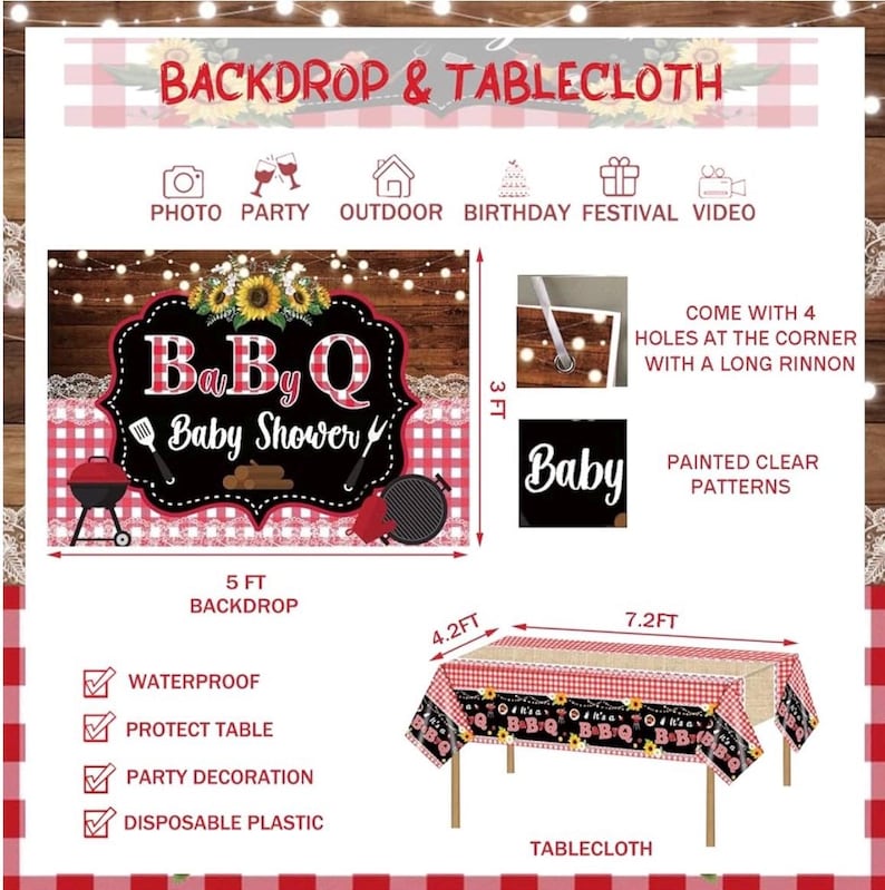 137 Pcs  BBQ Baby Shower Decorations, Hombae Its A Baby Q Baby Shower Decorations Backdrop Balloon Garland Banner Tablecloth Cake Topper