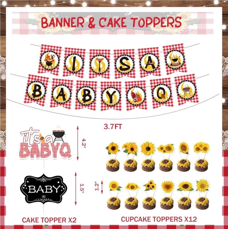137 Pcs  BBQ Baby Shower Decorations, Hombae Its A Baby Q Baby Shower Decorations Backdrop Balloon Garland Banner Tablecloth Cake Topper