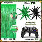 Pixel Game Birthday Party Decorations for Boys, Green Black Balloon Garland Kit with Backdrop, Tablecloth, Foil Stars & TNT Print Balloons