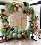 Sage Green White Sand Balloon Arch Kit, Green Beige Gold Metallic Balloons Garland Kit with Gold Confetti Balloons for Birthday Wedding