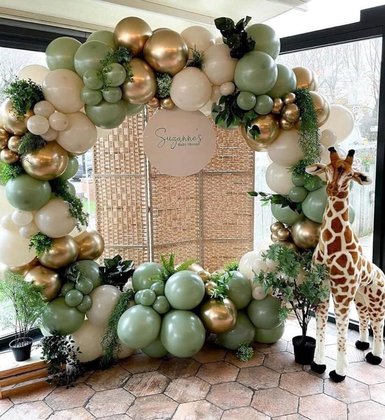 Sage Green White Sand Balloon Arch Kit, Green Beige Gold Metallic Balloons Garland Kit with Gold Confetti Balloons for Birthday Wedding