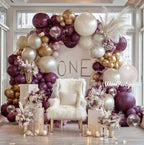 Dark Purple White Balloon Arch Kit, Double Stuffed Plum Burgundy Pearl White Sand Gold Balloon Garland with Clear Bobo Latex for Birthday