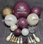 Dark Purple White Balloon Arch Kit, Double Stuffed Plum Burgundy Pearl White Sand Gold Balloon Garland with Clear Bobo Latex for Birthday