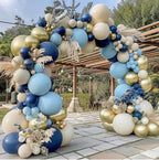 Navy Blue Balloon Garland Double Stuffed Dusty Blue White Sand Balloons Slate Blue Beige Cream Balloon Arch Kit Metallic Gold Balloons