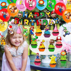 Mario Birthday Party Supplies, Party Decorations Set Include Banner, Backdrop, Balloons, Hanging Swirls, Cake Cupcake Toppers, Tablecloth …