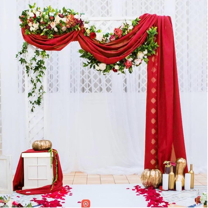 Red Wedding Arch Draping Fabric Chiffon Fabric, 29in x 18Ft Sheer Chiffon Outdoor Curtain for Wedding Ceremony Birthday Party Decoration