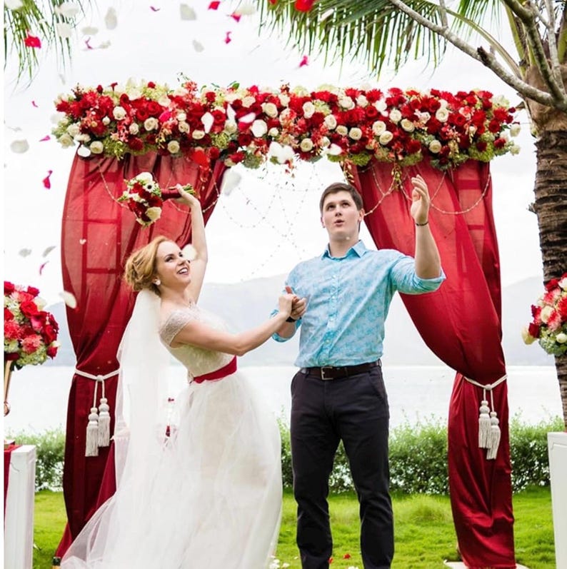 Red Wedding Arch Draping Fabric Chiffon Fabric, 29in x 18Ft Sheer Chiffon Outdoor Curtain for Wedding Ceremony Birthday Party Decoration