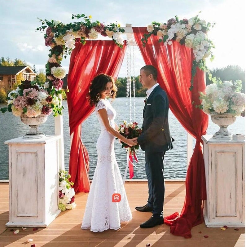 Red Wedding Arch Draping Fabric Chiffon Fabric, 29in x 18Ft Sheer Chiffon Outdoor Curtain for Wedding Ceremony Birthday Party Decoration