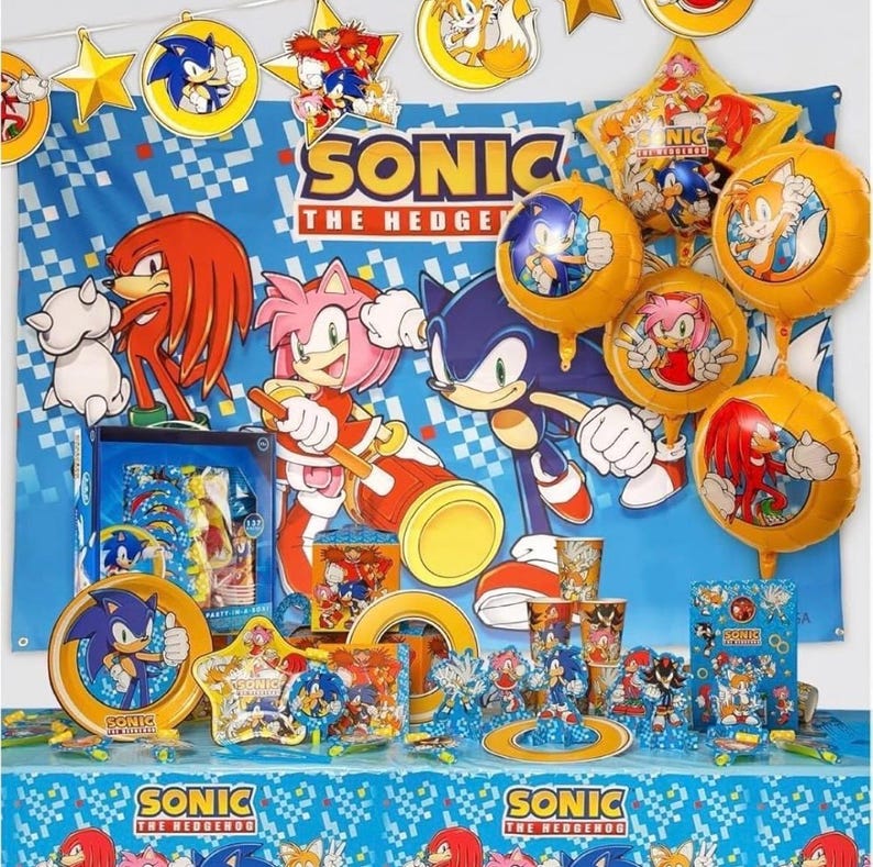 Sonic The Hedgehog Birthday Party Kit - Complete Supplies for 10, Video Game Themed Decorations, Licensed Banner, Plates, Cups, Balloons