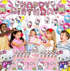 Kitty Birthday Party Decorations Set, with Banner, Balloons, Cake Topper, Cupcake Toppers, Hanging Swirls, Tablecloth - 49pcs