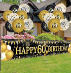 60th Birthday Decorations - Black Gold 60th Birthday Banner and Balloons for Party Decor, Cheers to 60 Years