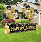 60th Birthday Decorations - Black Gold 60th Birthday Banner and Balloons for Party Decor, Cheers to 60 Years
