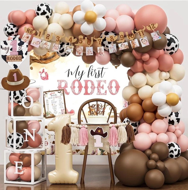 My 1st Rodeo Birthday Decorations Girl, Western Cowgirl First Birthday Party Supplies, Cowgirl Balloon Arch, Backdrop, High Chair Banner…