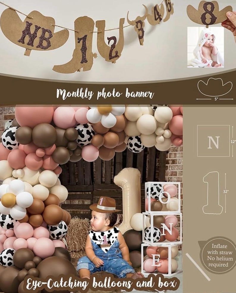 My 1st Rodeo Birthday Decorations Girl, Western Cowgirl First Birthday Party Supplies, Cowgirl Balloon Arch, Backdrop, High Chair Banner…