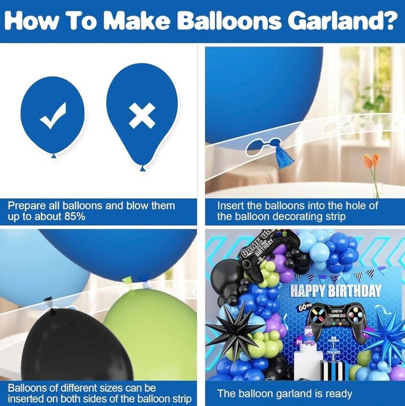 Video Game Balloon Arch Garland Kit, Blue Purple Green Black Party Balloons with 2 pcs Game Handle Foil Balloons for Video Game Theme Bday