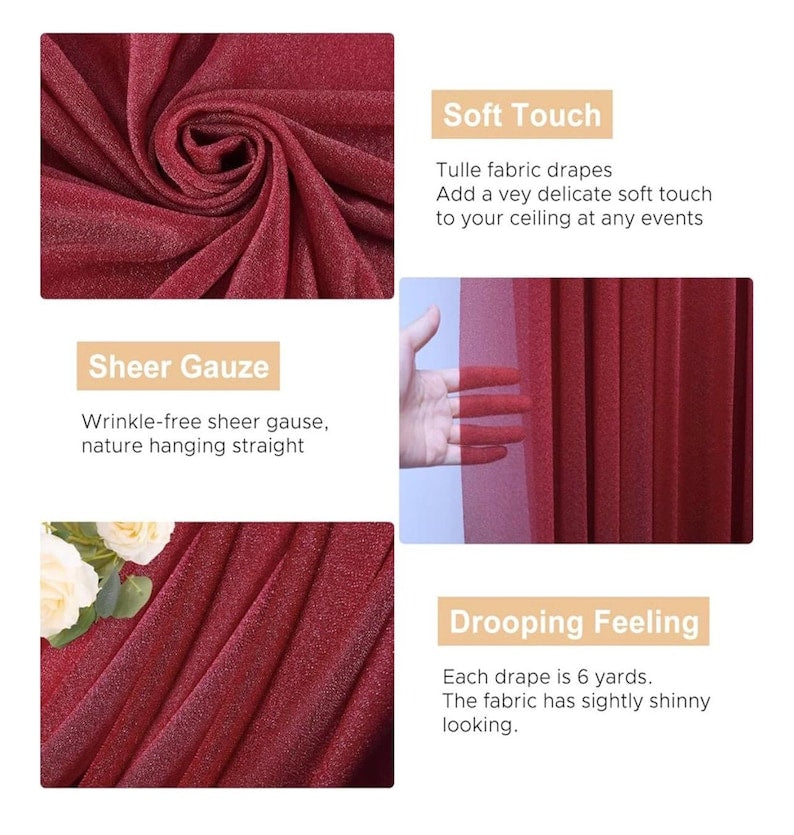Wedding Arch Draping Fabric - 28.7" x 20FT Burgundy Sheer Drapes Backdrop for Wedding Ceremony, Birthday Party, Bridal Shower Decoration