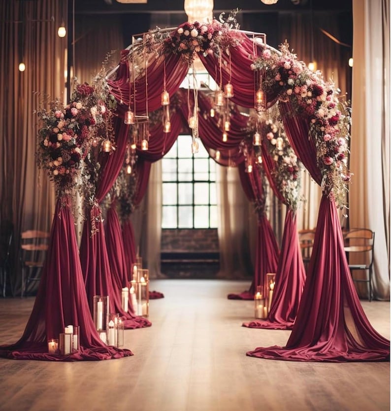 Wedding Arch Draping Fabric - 28.7" x 20FT Burgundy Sheer Drapes Backdrop for Wedding Ceremony, Birthday Party, Bridal Shower Decoration