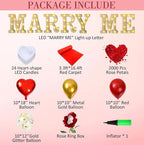 Proposal Decorations Set - Marry Me Light Up Letters with 24 Romantic LED Candles, 2000 Pcs Rose Petals, Red Carpet Aisle Runner 16 Feet