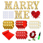 Proposal Decorations Set - Marry Me Light Up Letters with 24 Romantic LED Candles, 2000 Pcs Rose Petals, Red Carpet Aisle Runner 16 Feet
