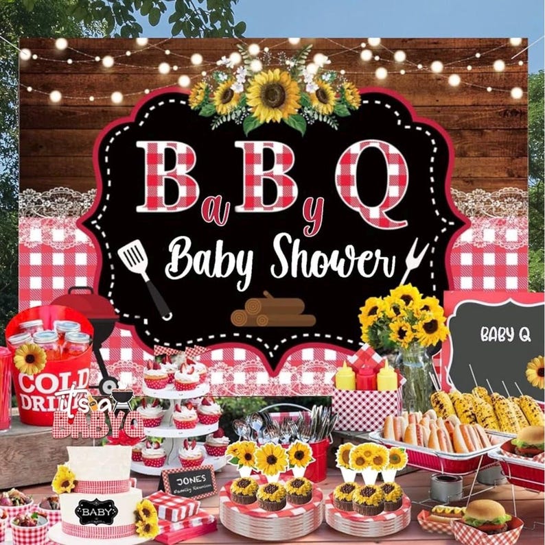 137 Pcs  BBQ Baby Shower Decorations, Hombae Its A Baby Q Baby Shower Decorations Backdrop Balloon Garland Banner Tablecloth Cake Topper