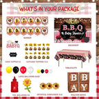 137 Pcs  BBQ Baby Shower Decorations, Hombae Its A Baby Q Baby Shower Decorations Backdrop Balloon Garland Banner Tablecloth Cake Topper