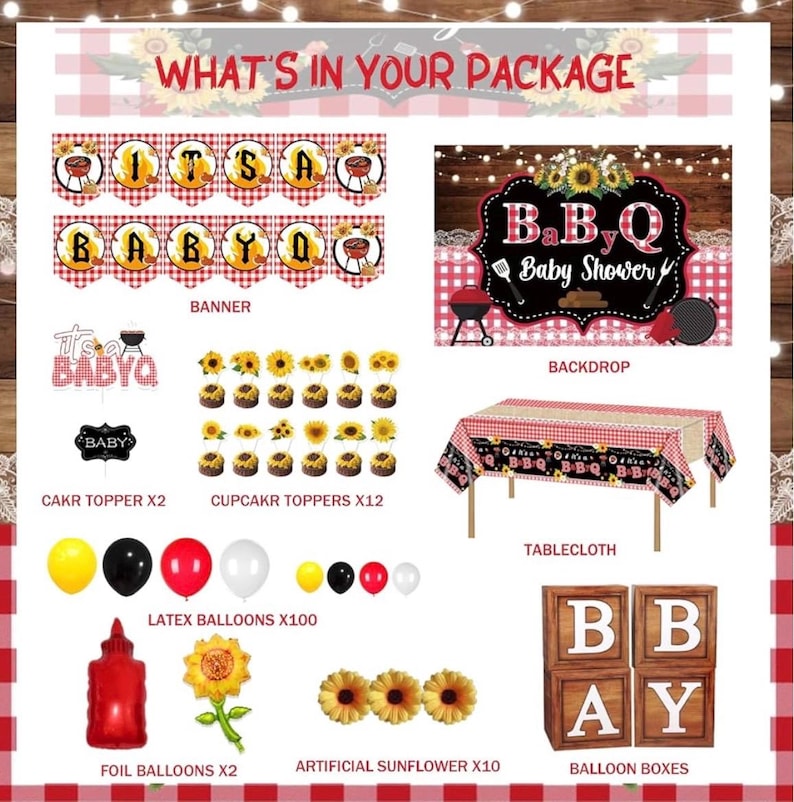 137 Pcs  BBQ Baby Shower Decorations, Hombae Its A Baby Q Baby Shower Decorations Backdrop Balloon Garland Banner Tablecloth Cake Topper