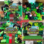 Pixel Game Birthday Party Decorations for Boys, Green Black Balloon Garland Kit with Backdrop, Tablecloth, Foil Stars & TNT Print Balloons