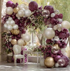 Dark Purple White Balloon Arch Kit, Double Stuffed Plum Burgundy Pearl White Sand Gold Balloon Garland with Clear Bobo Latex for Birthday
