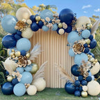 Navy Blue Balloon Garland Double Stuffed Dusty Blue White Sand Balloons Slate Blue Beige Cream Balloon Arch Kit Metallic Gold Balloons
