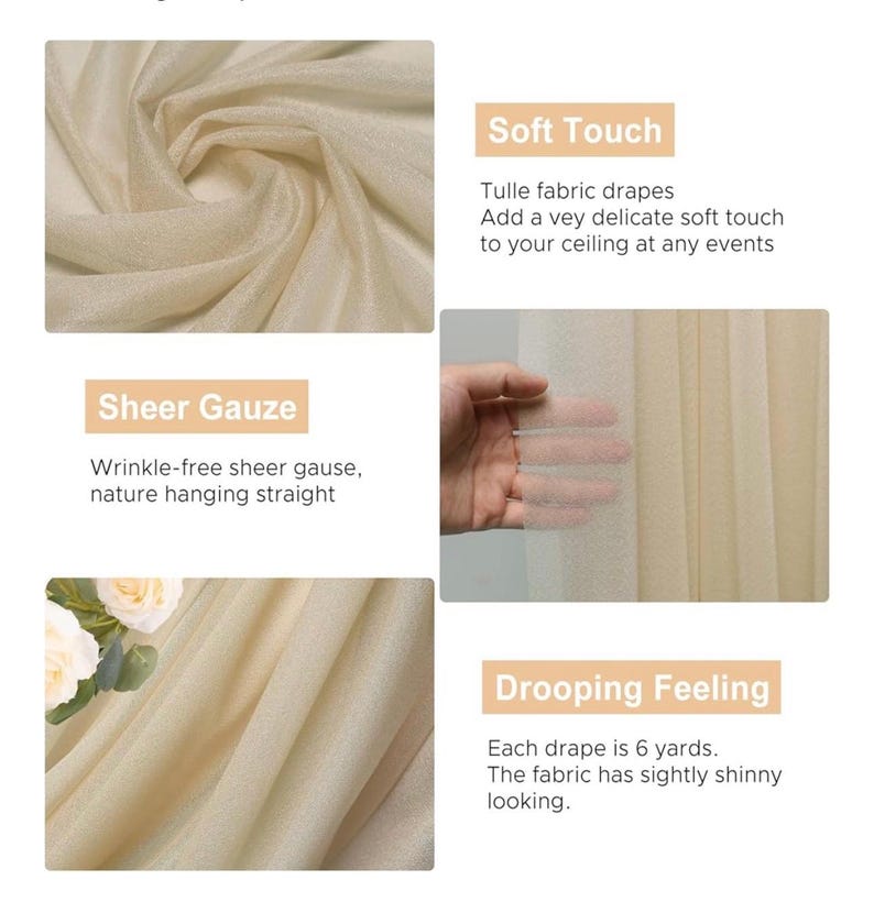 Wedding Arch Draping Fabric 28.7" x 20FT Champagne Drapes Sheer Fabric Backdrop Arch Draping Fabrics for Wedding Ceremony Birthday Party