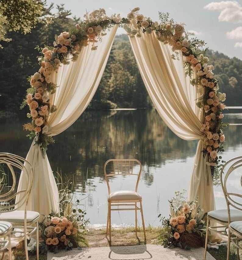Wedding Arch Draping Fabric 28.7" x 20FT Champagne Drapes Sheer Fabric Backdrop Arch Draping Fabrics for Wedding Ceremony Birthday Party