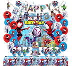 Spidey Birthday Decorations, Party Supplies Set Include Banner, Backdrop, Balloons, Hanging Swirls, Cake Cupcake Toppers, Tablecloth for Boy