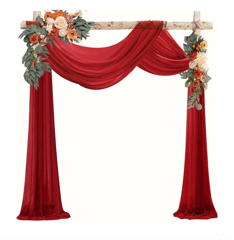 Red Wedding Arch Draping Fabric Chiffon Fabric, 29in x 18Ft Sheer Chiffon Outdoor Curtain for Wedding Ceremony Birthday Party Decoration