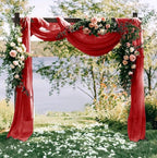 Red Wedding Arch Draping Fabric Chiffon Fabric, 29in x 18Ft Sheer Chiffon Outdoor Curtain for Wedding Ceremony Birthday Party Decoration