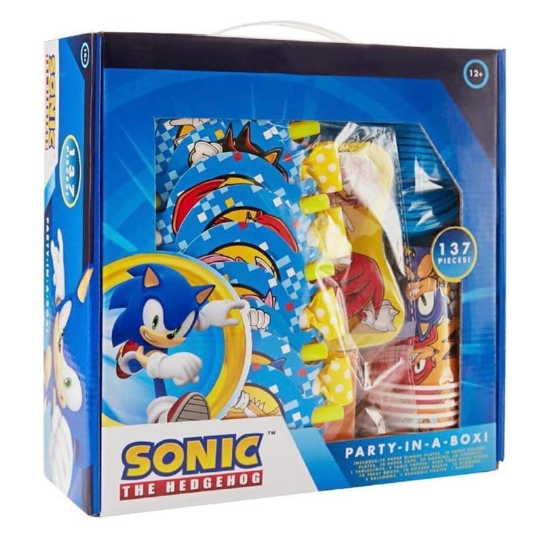 Sonic The Hedgehog Birthday Party Kit - Complete Supplies for 10, Video Game Themed Decorations, Licensed Banner, Plates, Cups, Balloons