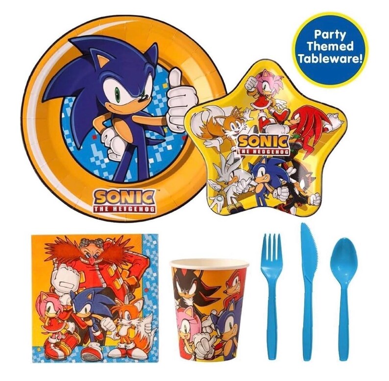 Sonic The Hedgehog Birthday Party Kit - Complete Supplies for 10, Video Game Themed Decorations, Licensed Banner, Plates, Cups, Balloons
