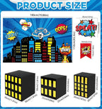 17Pcs Super Theme Hero Party Photography Backdrop for Hero Birthday Decorations with Hero Background Skyscraper City Boxes Hero Super Banner