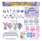 154 Pcs Mermaid Birthday Party Supplies - Mermaid Party Decorations Included Backdrop, Banner, Tablecloth, Hanging Swirls, Cupcake Toppers