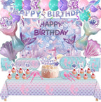 154 Pcs Mermaid Birthday Party Supplies - Mermaid Party Decorations Included Backdrop, Banner, Tablecloth, Hanging Swirls, Cupcake Toppers