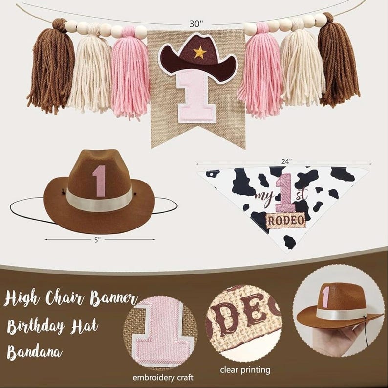 My 1st Rodeo Birthday Decorations Girl, Western Cowgirl First Birthday Party Supplies, Cowgirl Balloon Arch, Backdrop, High Chair Banner…